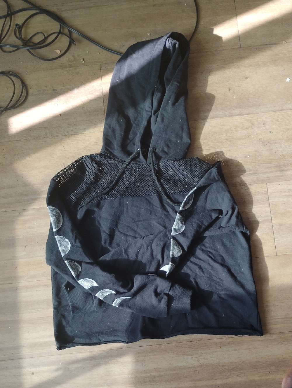 Black fishnet mesh goth crop Hoodie with Moon Phases size medium